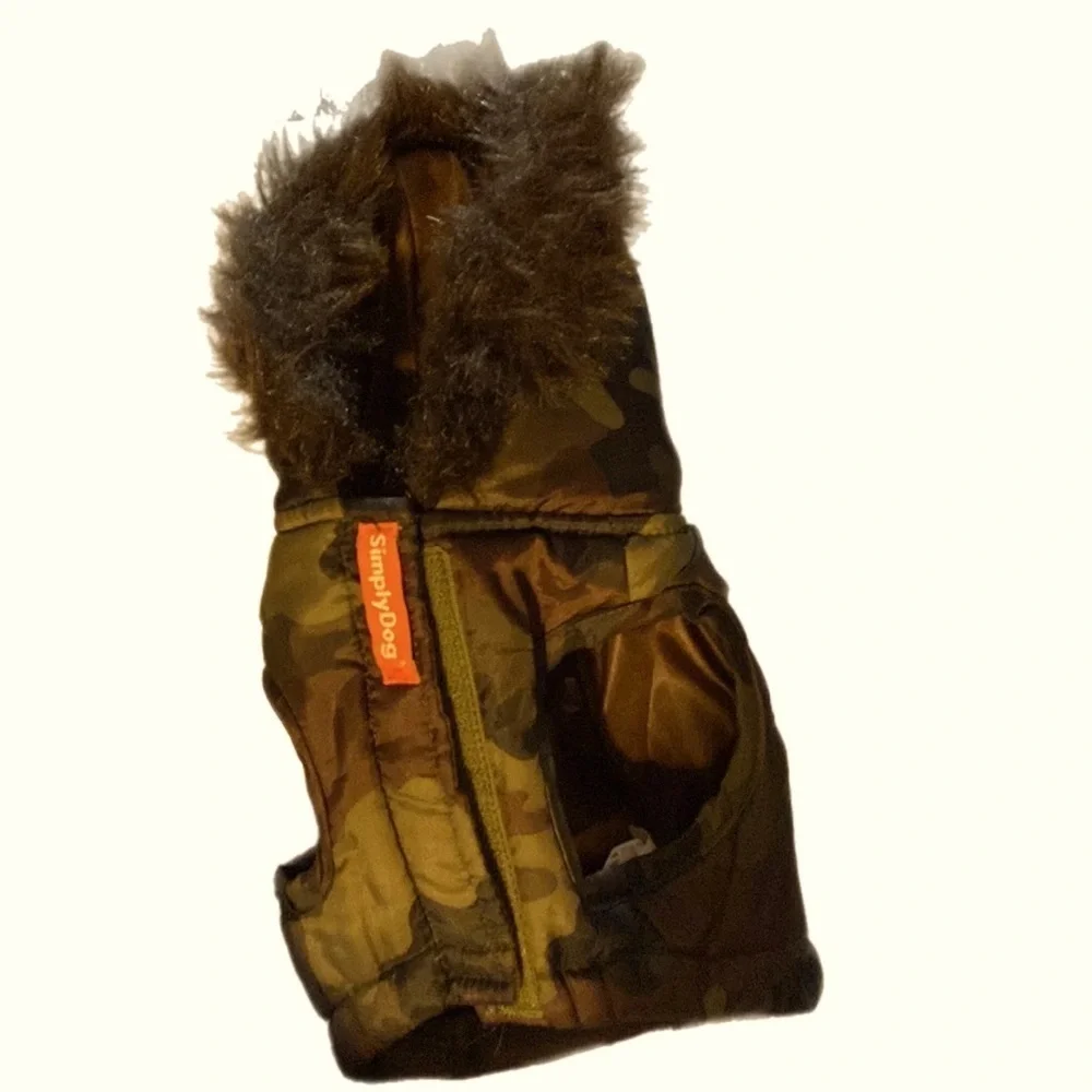 Simply Dog Vest, Camo, Faux Fur, Hoodie, Convertible, Snap back hood​​,Warmth
